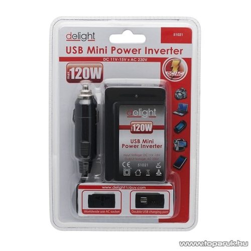 Delight Feszültség átalakító inverter DC 10.5V - AC 230V, 120W (51021) - megszűnt termék: 2016. július