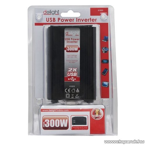 Delight Feszültség átalakító inverter DC 10.5V - AC 220V, 300W (51023) - megszűnt termék: 2017. január