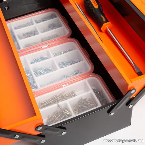 Handy 10948 Fém szerszámosláda, szétnyitható, fekete / narancssárga, 430 x 210 x 200 mm