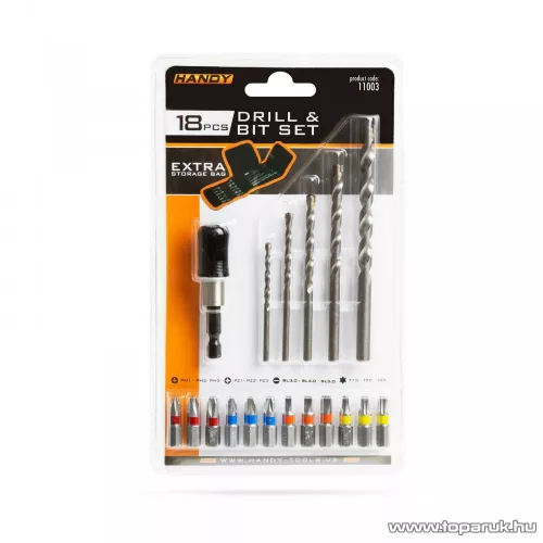 Handy 11003 Fúrószár és bitfej készlet, 18 db-os