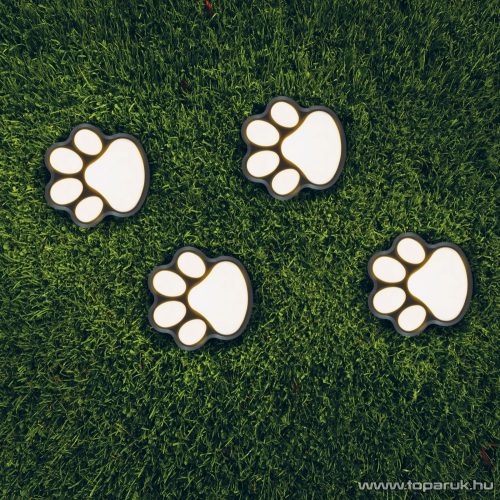 Napelemes leszúrható kerti LED-es szolár lámpa, 4 db kutya lábnyom, fekete (11255)
