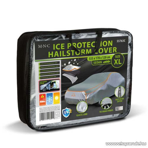 MNC 55763C Jégeső elleni autó takaró ponyva, szürke, 533 x 178 x 120 cm (XL méret, sedan típusú autókhoz)