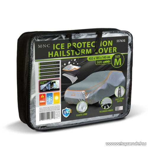 MNC 55763G Jégeső elleni autó takaró ponyva, szürke, 432 x 185 x 145 cm (M méret, SUV / terepjáró / kombi típusú autókhoz)
