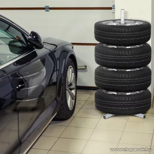 MNC Nagy teherbírású fém keréktartó, felnitároló, abroncstároló állvány, 75 x 75 x 102 cm, max 70 kg (55778)