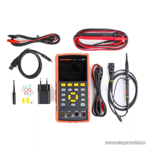 Maxwell 25360 Akkumulátoros kézi oszcilloszkóp, 3.5" színes LCD kijelzővel (AC/DC, 400V, 40MHz, 2 csatorna, 8K/4K)