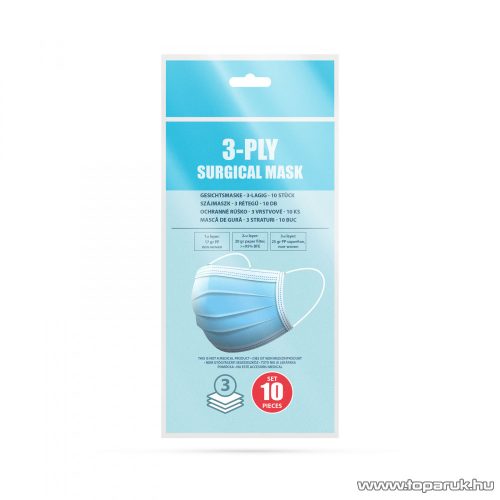  3 rétegű egészségügyi szájmaszk, kék színű, 10 db / csomag 