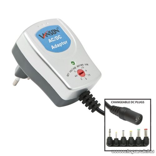 VANSON Változtatható feszültségű kapcsolóüzemű hálózati adapter, 3V - 12V DC, max.2500 mA (55038V)