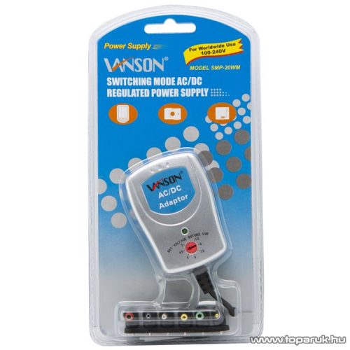 VANSON Változtatható feszültségű kapcsolóüzemű hálózati adapter, 3V - 12V DC, max.2500 mA (55038V)