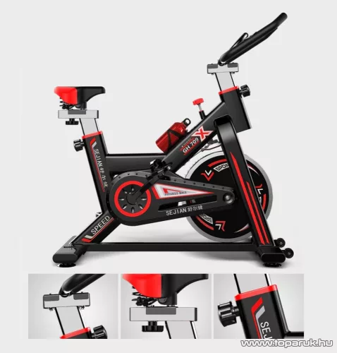 Spinning bike GH 709 Premium szobabicikli acél vázzal, kulacstartóval, max 120 kg terhelhetőséggel, piros-fekete