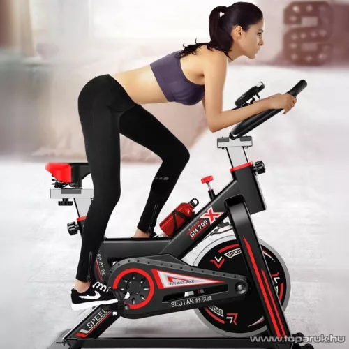 Spinning bike GH 709 Premium szobabicikli acél vázzal, kulacstartóval, max 120 kg terhelhetőséggel, piros-fekete