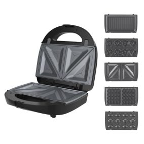   WinningStar 5 az 1-ben multifunkciós melegszendvics sütő, Grill, Mini fánk, Gofri és apró sütemény szendvicssütő (cserélhető sütőlapokkal), 750W 