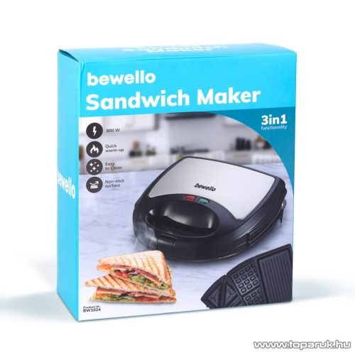 Bewello BW1024 Multifunkciós  3 az 1-ben szendvicssütő, gofrisütő, grillsütő, 800 W