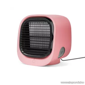   bewello BW2009PK Hordozható USB-s mini léghűtő és párásító ventilátor, beépített színes LED hangulatvilágítással, rózsaszín