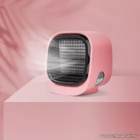   bewello BW2009PK Hordozható USB-s mini léghűtő és párásító ventilátor, beépített színes LED hangulatvilágítással, rózsaszín