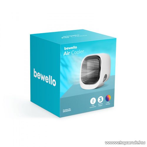 bewello BW2009WH Hordozható USB-s mini léghűtő és párásító ventilátor, beépített színes LED hangulatvilágítással, fehér
