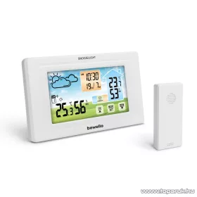   bewello BW2070 Digitális hőmérő és ébresztőóra, kültéri / beltéri érzékelővel, USB-s / elemes működés, fehér