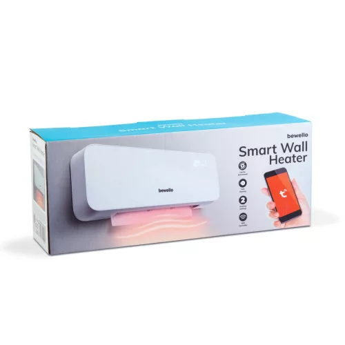 Bewello BW2103B Smart digitális fali okos hősugárzó / fűtőventilátor / fűtőtest LED kijelzővel, távirányítóval, opál, 2000W