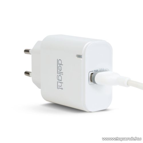 delight USB Hálózati adapter, töltő, 1 db USB aljzattal, fehér (55045-1WH)