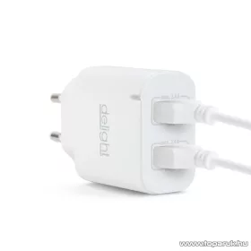   delight USB Hálózati adapter, töltő, 2 db 2.4A USB aljzattal, fehér (55045-2WH NC24)
