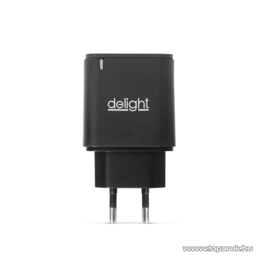 delight 55047BK Hálózati USB PD gyorstöltő adapter USB + Type-C PD 20W gyorstöltéssel, fekete 