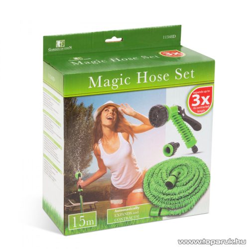 Garden of edeN 11348D Öntöző szett 7 az 1-ben szórófejjel és gyorscsatlakozókkal, 15 méteres flexibilis, szövet tömlővel