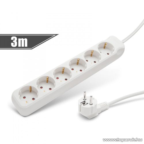 delight 6-os hálózati elosztó gyermekzárral, 250V, 10/16A, 3 m (20211)