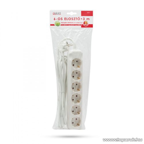 delight 6-os hálózati elosztó gyermekzárral, 250V, 10/16A, 3 m (20211)