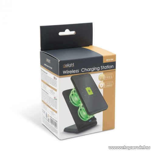 delight 55161BK Vezeték nélküli töltőállomás, asztali okostelefon tartó, fekete, 1,2 A