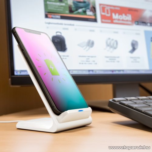 delight 55161WH Vezeték nélküli töltőállomás, asztali okostelefon tartó, fehér, 1,2 A