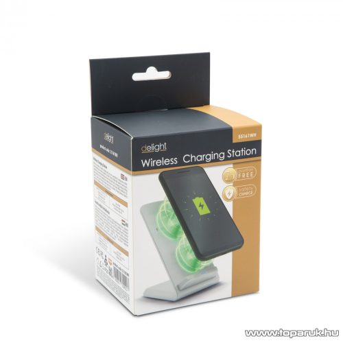 delight 55161WH Vezeték nélküli töltőállomás, asztali okostelefon tartó, fehér, 1,2 A