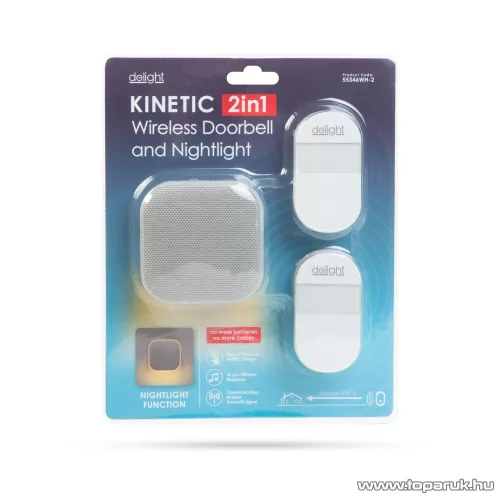 delight 55346WH-2 Kinetic 2 az 1-ben vezetéknélküli csengő és éjjelifény, 2 kültéri egységgel, fehér (hatótávolság: 150 m)