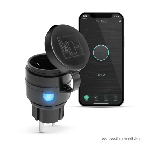 delight 55380 Kültéri Smart Wi-Fi-s konnektor dugalj, okos időkapcsoló (kapcsolóóra), IPX4, fekete, 2300 W