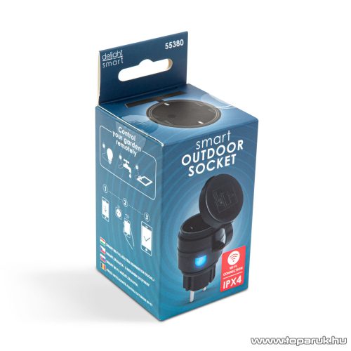 delight 55380 Kültéri Smart Wi-Fi-s konnektor dugalj, okos időkapcsoló (kapcsolóóra), IPX4, fekete, 2300 W