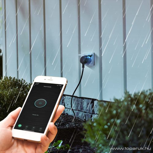 delight 55380 Kültéri Smart Wi-Fi-s konnektor dugalj, okos időkapcsoló (kapcsolóóra), IPX4, fekete, 2300 W