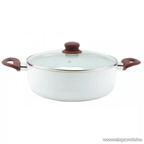 Perfect Home 10222 Kerámia bevonatos lábas üveg fedővel, fehér, 4,4 literes, 26 cm