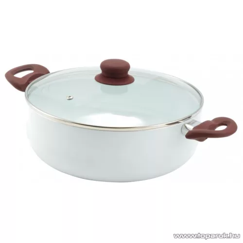 Perfect Home 10222 Kerámia bevonatos lábas üveg fedővel, fehér, 4,4 literes, 26 cm