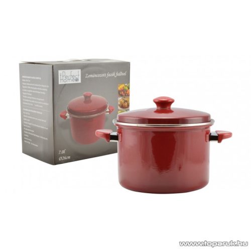 Perfect Home 11855 Zománc fazék fedővel, piros, 7 literes, 26 cm