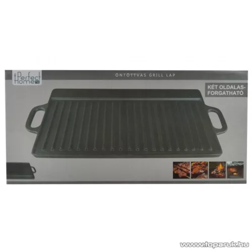 Perfect Home 12014 Öntöttvas grill lap, 2 oldalas, forgatható, 40,5 x 24,5 cm