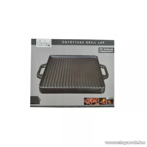 Perfect Home 12970 Öntöttvas grill lap, 2 oldalas, forgatható, 33 x 33 cm