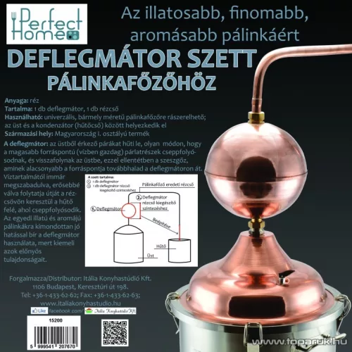 Perfect Home 14316 Univerzális réz deflegmátor szett pálinkafőzőre, 17 cm