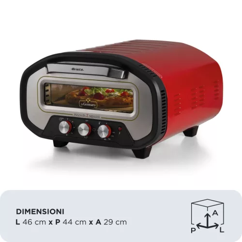 Ariete Da Gennaro 3901/00 Elektromos professzionális magas hőmérsékletű pizzasütő kemence (pizza kemence, pizzabox), piros, 430 °C, 2200 W, sütőkővel és pizzalapáttal