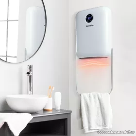   Bewello BW2104 Elektromos fali hősugárzó törölközőtartóval és távirányítóval, 800 / 2000 W, fehér 