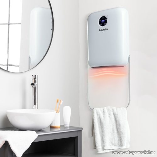 Bewello BW2104 Elektromos fali hősugárzó törölközőtartóval és távirányítóval, 800 / 2000 W, fehér 