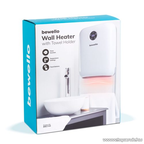 Bewello BW2104 Elektromos fali hősugárzó törölközőtartóval és távirányítóval, 800 / 2000 W, fehér 