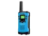Kék színű Bresser Junior gyermek adó-vevő walkie-talkie félprofilból, jól látható fekete gombokkal és robusztus kialakítással.