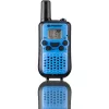 Egy darab kék Bresser Junior walkie-talkie adó-vevő függőleges elölnézetből, jól látható LCD kijelzővel és kezelőgombokkal.