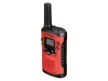Piros színű Bresser Junior gyermek adó-vevő walkie-talkie félprofilból, jól látható fekete gombokkal és robusztus kialakítással.