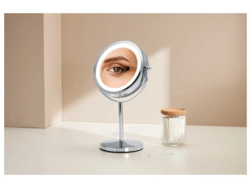 Cien BEAUTY LED-es asztali álló kozmetikai tükör fényerőszabályzós érintő kapcsolóval és memória funkcióval, 360 fokban átfordítható tükörlappal (13 cm) 5x nagyítással