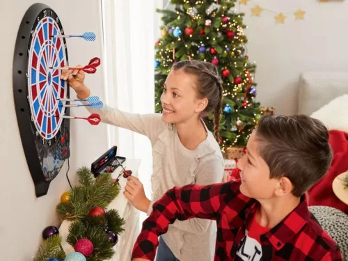 Crivit ORANGE White 4x LED kijelzős elektromos darts tábla készlet, 3 x 4 dart szettel (hálózati adapterrel és póthegyekkel), narancs-fehér színű