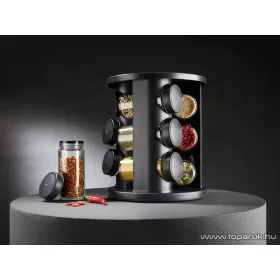   Ernesto GR-13045 Elegant forgó fűszertartó készlet, 9 db 85 ml-es, szórófejes fűszer tároló üveggel, tartóval, 10 részes, fekete
